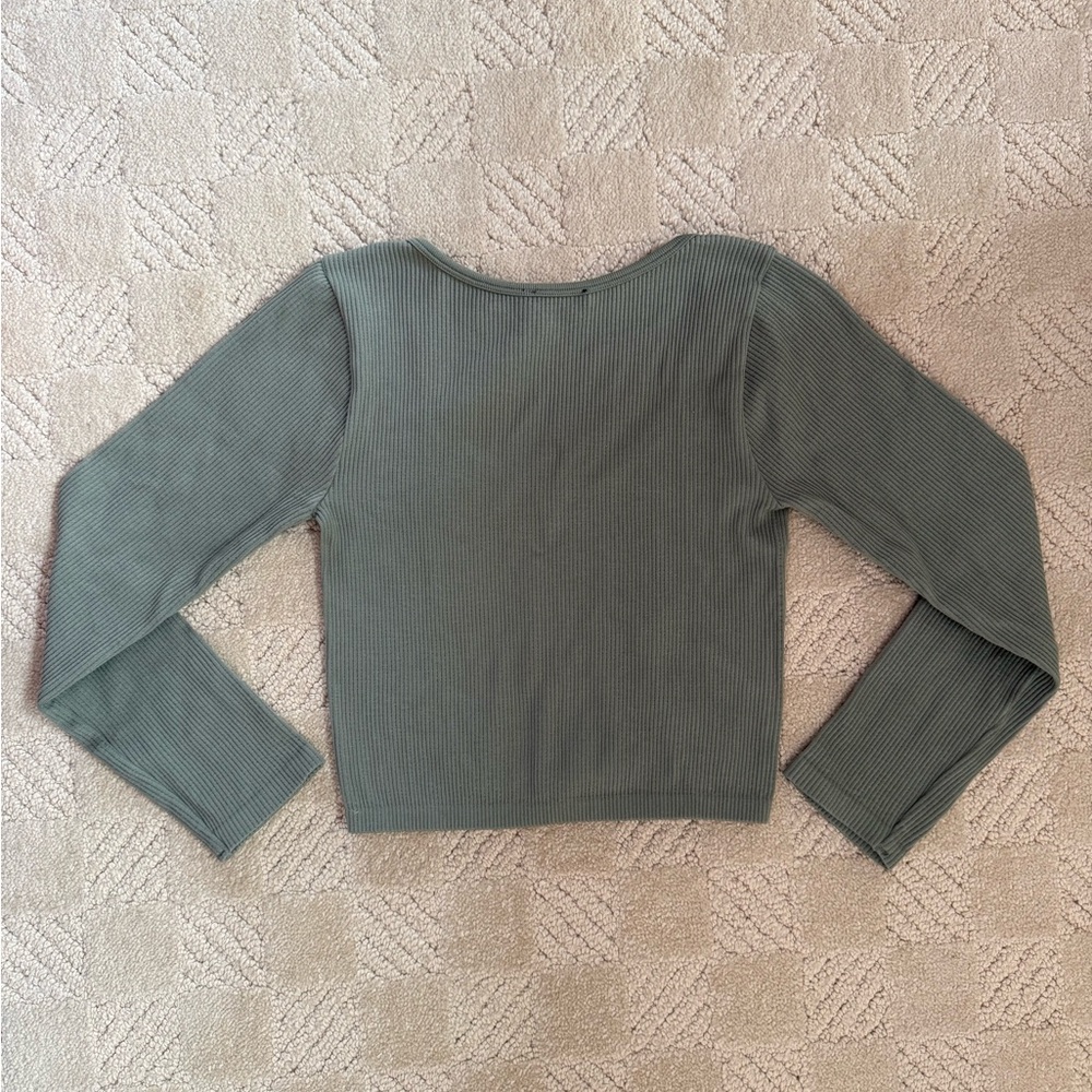 Zara Sage Green Ribbed Crop Top - Picture 3 of 3